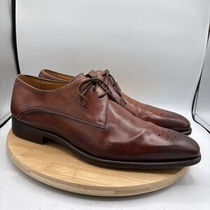 Magnanni Merrion Burnished Cognac Leather Derby Dress Shoes Size 12M Spain